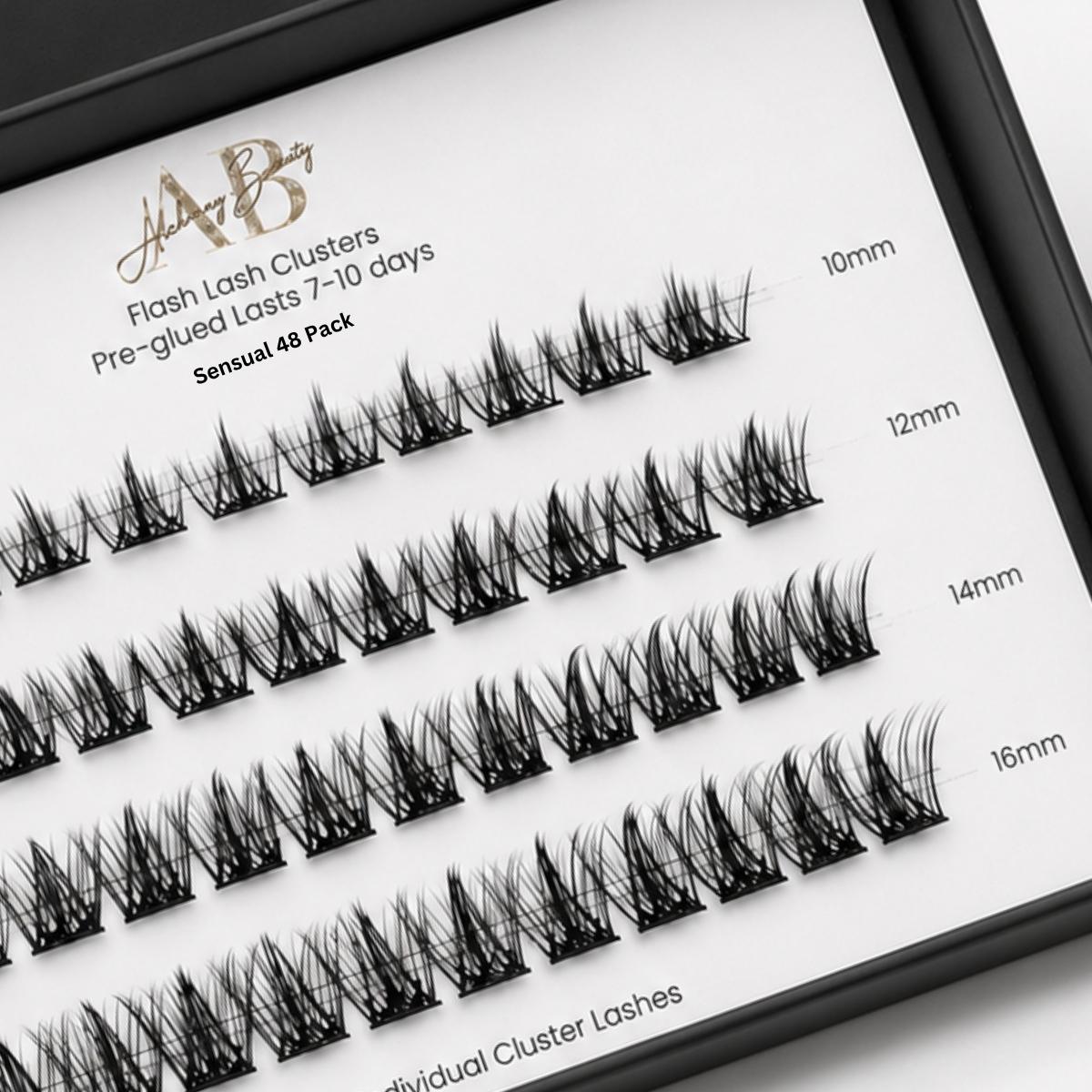 Flash Lash Sensual 48 pack with 10, 12, 14 and 16 mm pre-glued clusters